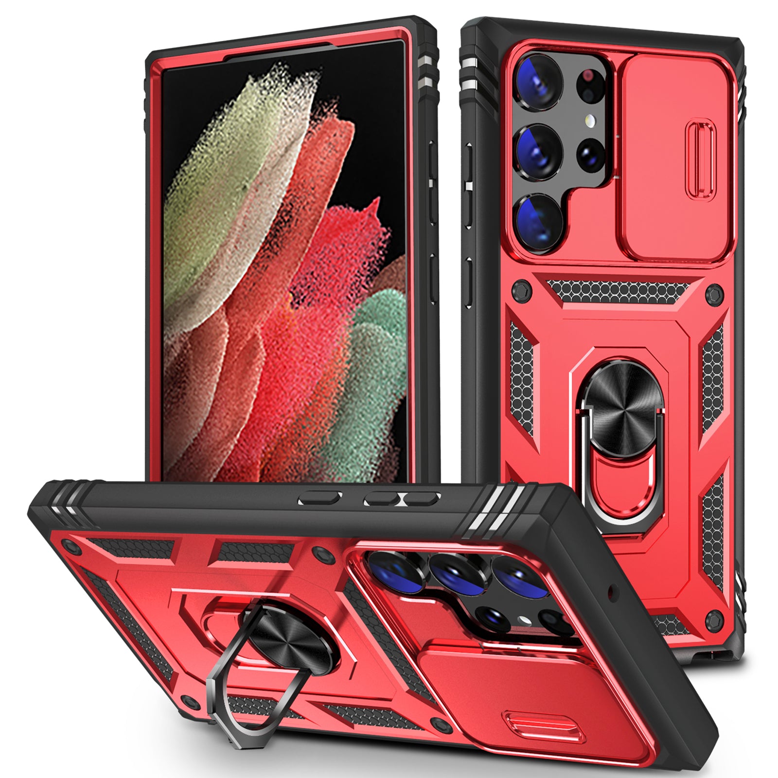 For Samsung Galaxy S23 Ultra Protective Phone Case with Ring Kickstand Card Holder Phone Back Cover with Sliding Camera Lid For Samsung Galaxy S23 Ultra Protective Phone Case with Ring Kickstand Card Holder Phone Back Cover with Sliding Camera Lid